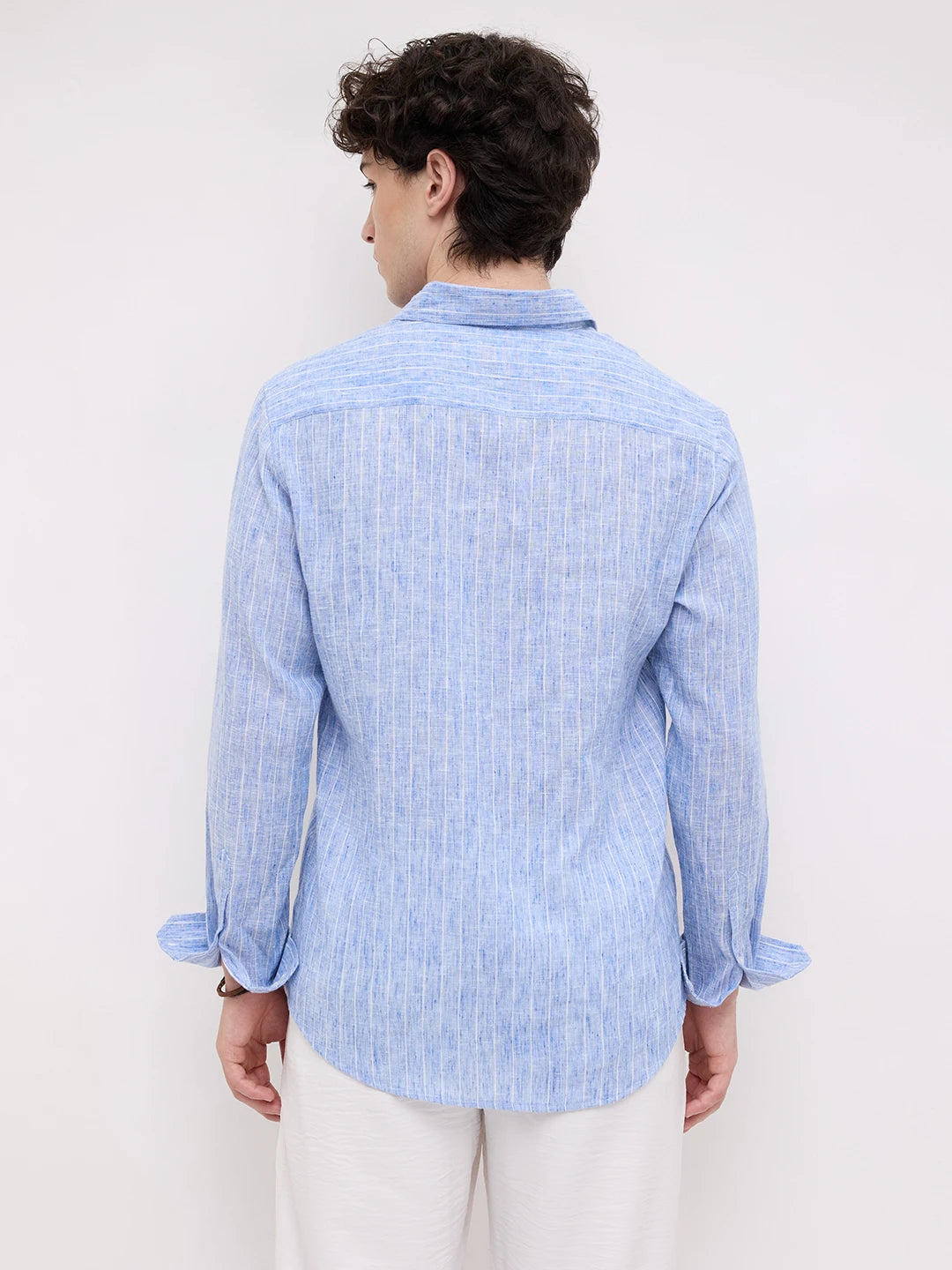Trendy Blue Melange Vertical Striped Shirt