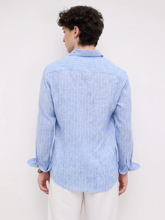 Trendy Blue Melange Vertical Striped Shirt