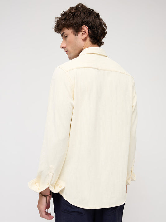 Cream Matrix Weave Knitted Shirt