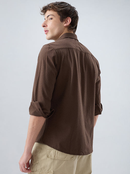 Coffee Brown Interlock Maze Weave Knitted Shirt