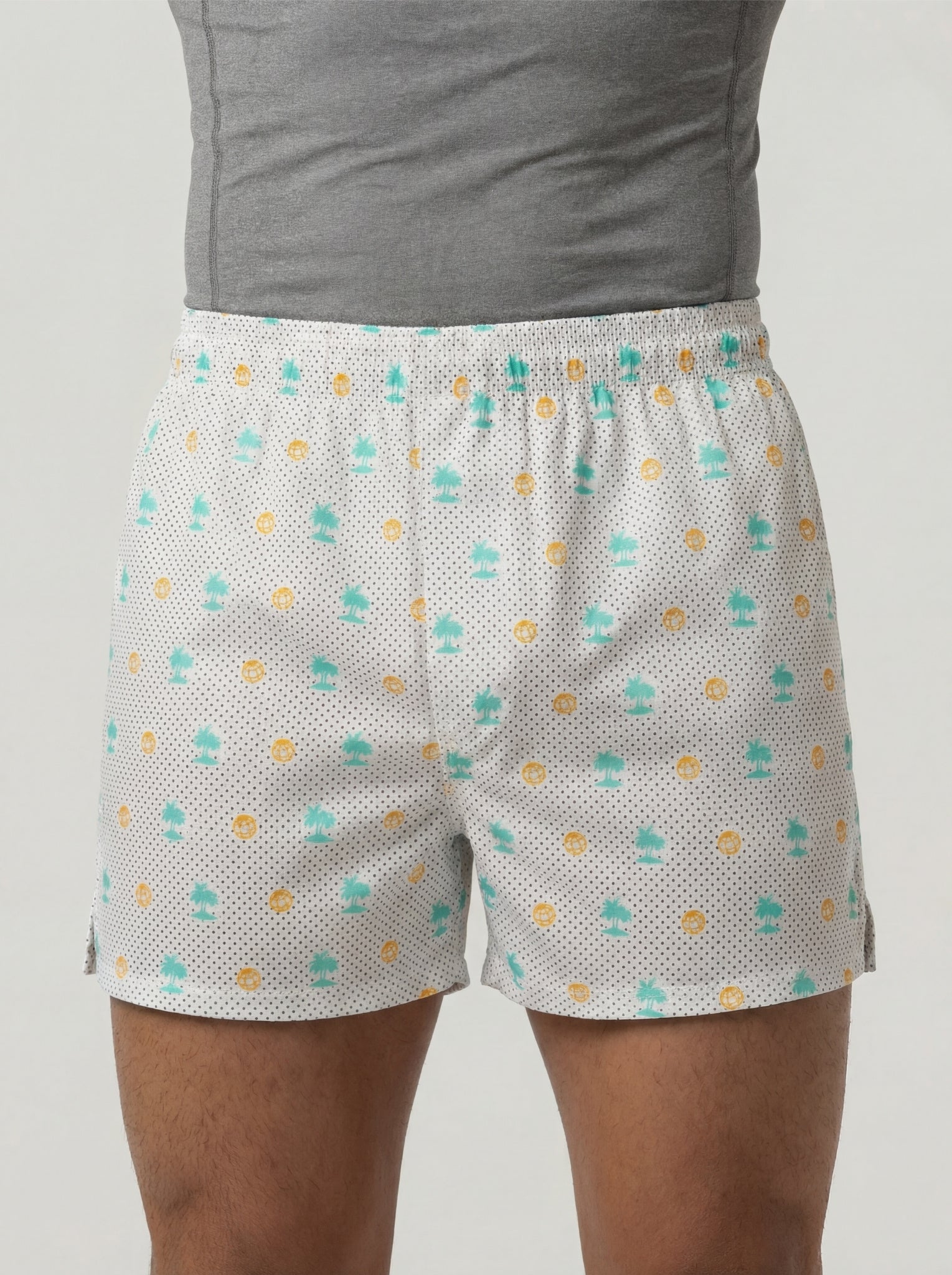 Indigo Dye Geometric & Island Vibe Basketball Print Boxers