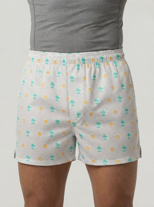 Indigo Dye Geometric & Island Vibe Basketball Print Boxers