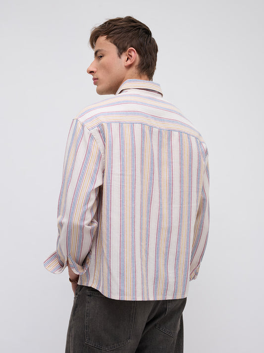 Ornate Multicolor Striped Boxy Fit Crop Shirt
