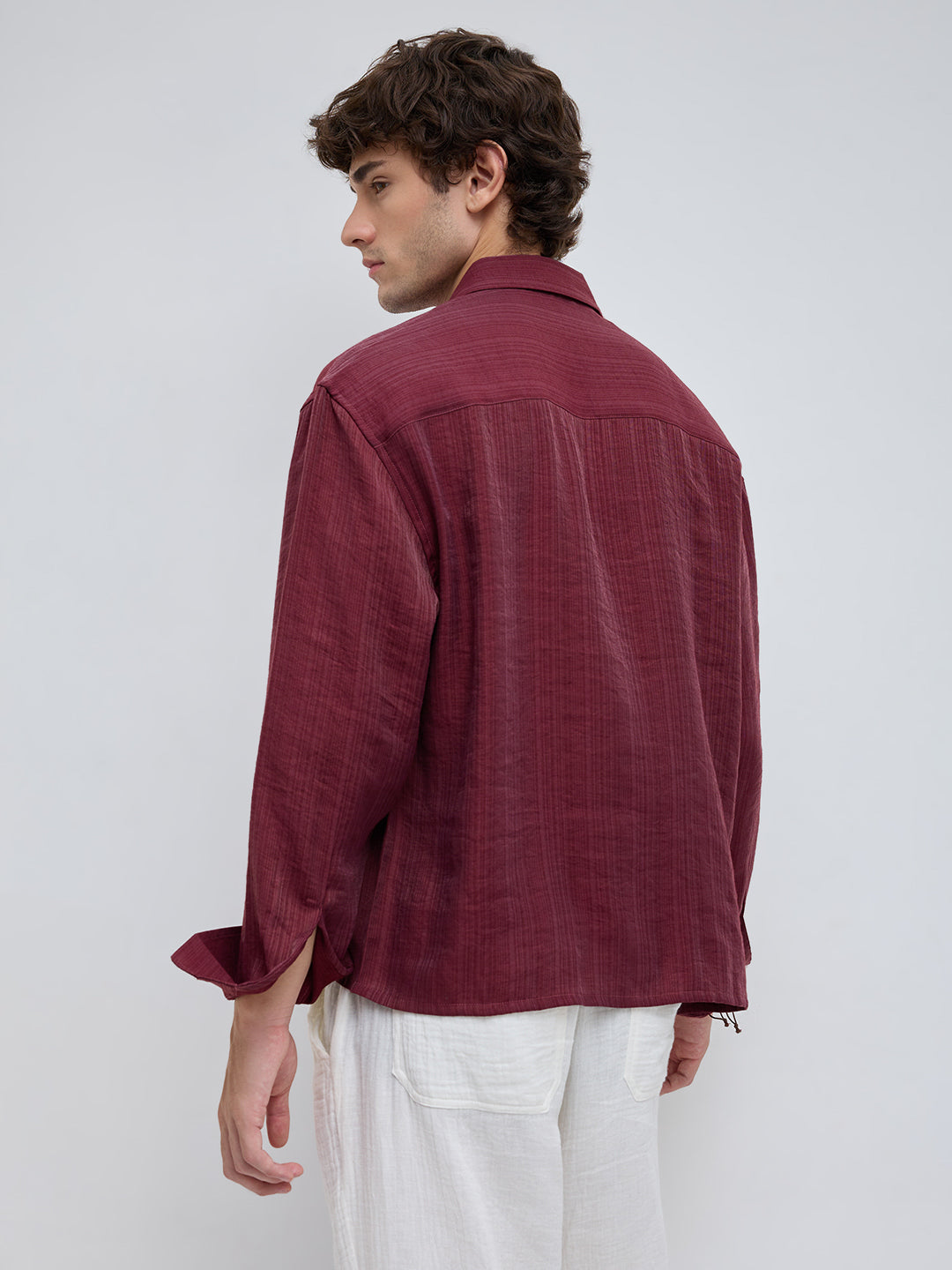 Crimpson Red Textured Boxy Fit Crop shirt