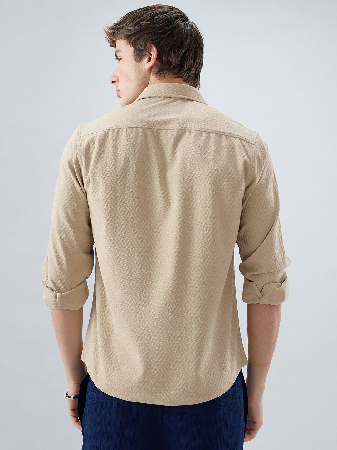 Sand Beige Interlock Maze Weave Knitted Shirt