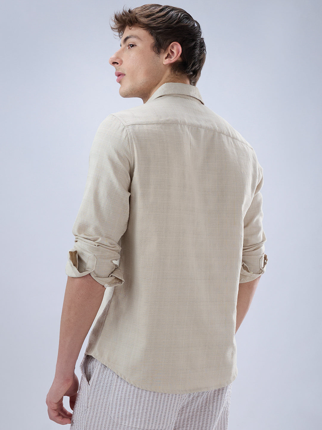 Bone Beige Textured Weave Shirt