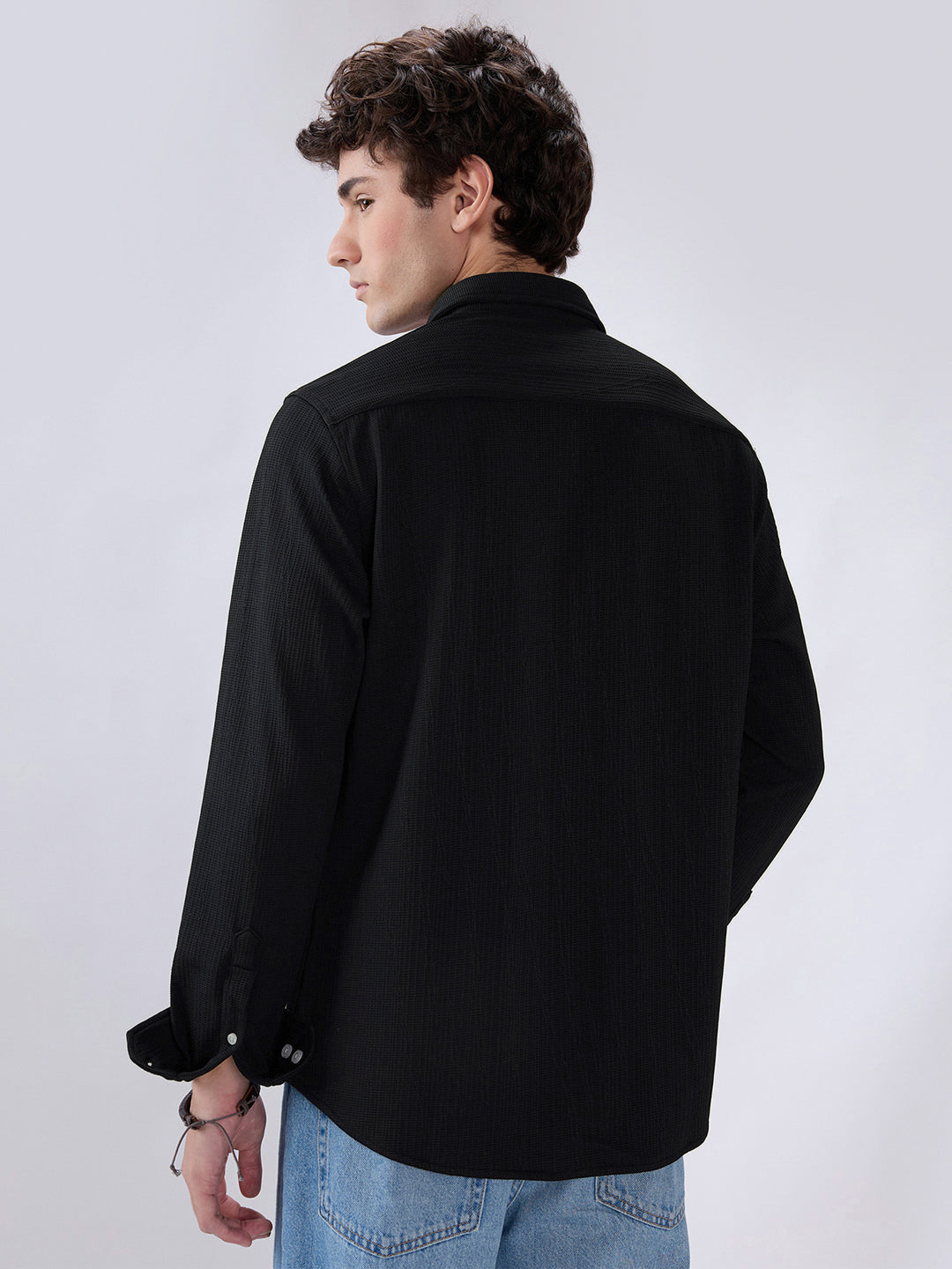 Jet Black Matrix Weave Knitted Shirt