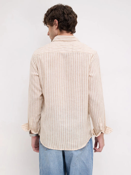 Ivory & Brown Burlap Striped Shirt