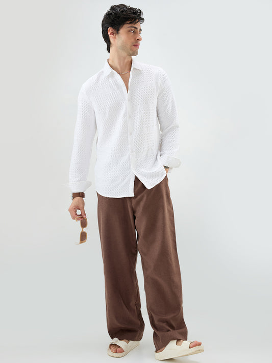 Snow White Geometric Grid Embossed Shirt