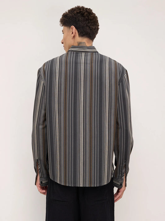 Arctic Breeze Honeycomb Grid Weave Mandarin Shirt