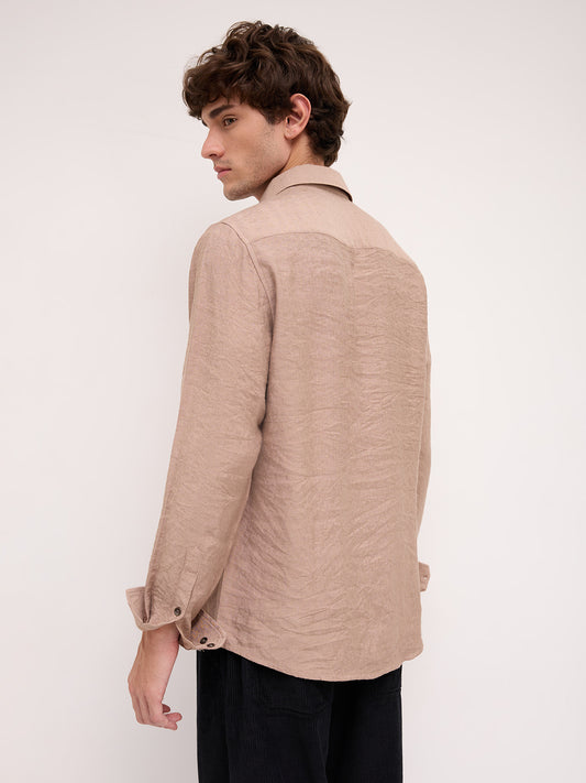 Luxe Taupe Beige Frosted Textured Shirt
