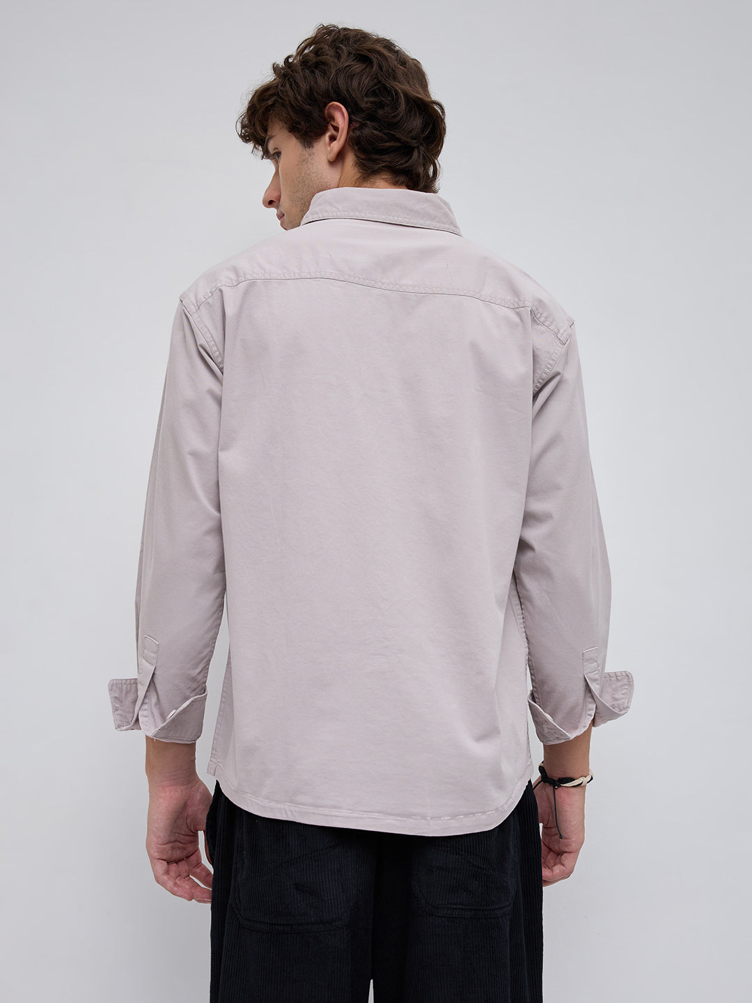 Solid Bone Grey Double Pocket Overshirt