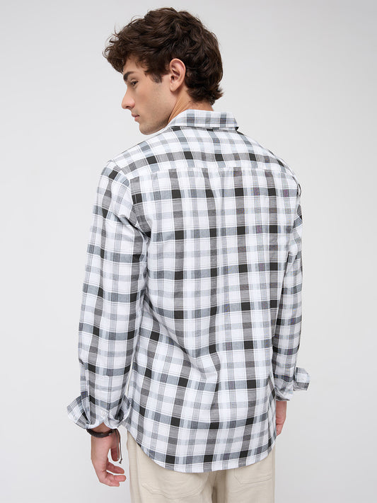 Premium White & Grey Plaid Checks Textured Shirt