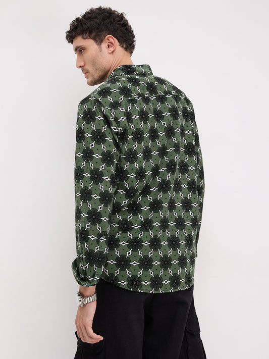Emerald Green Floral Bloom Corduroy Shirt