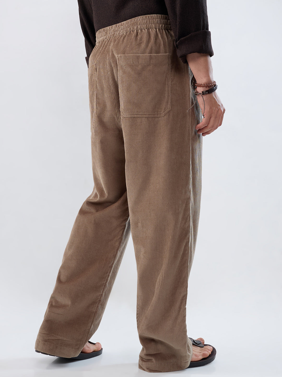 Pastel Olive Corduroy Straight-Fit Trousers