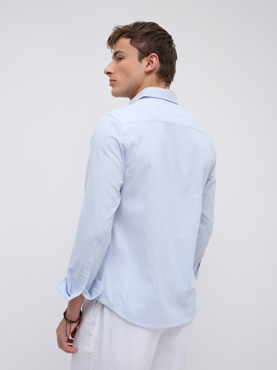 Sky Blue Linear Coastal Weave Shirt