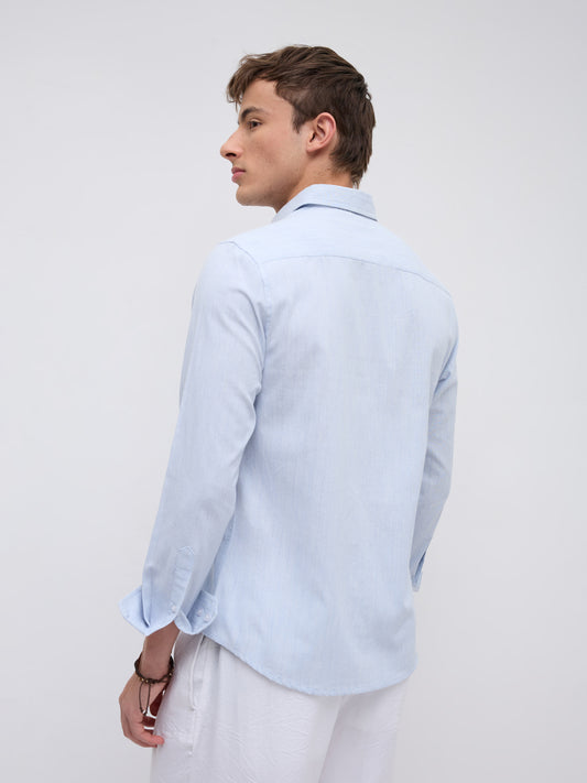 Sky Blue Linear Coastal Weave Shirt
