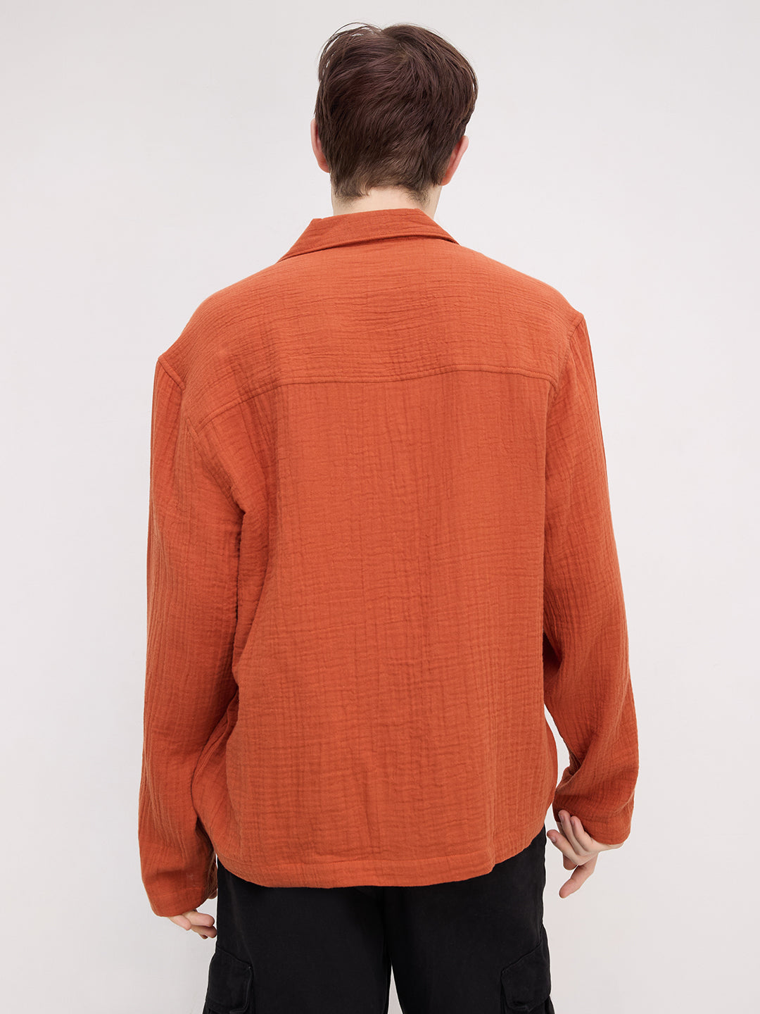 Firey Rust Double Cloth Notch Collar Oversized Shirt