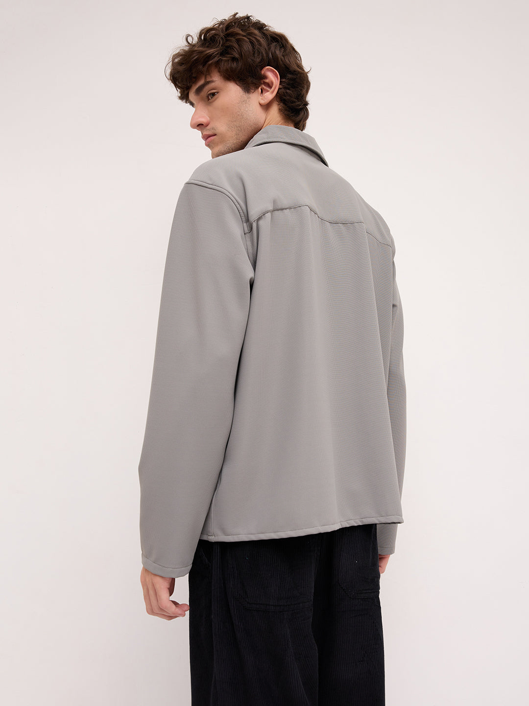 Spanish Grey Oversized Polo Tencel Knit Shirt