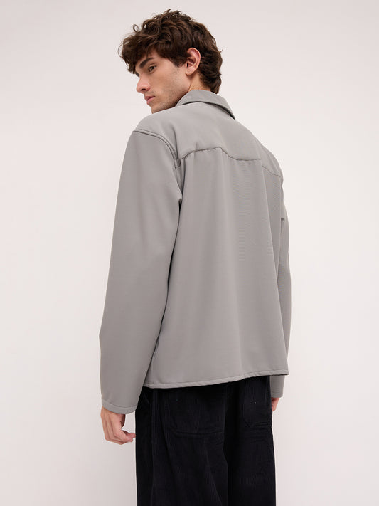 Spanish Grey Oversized Polo Tencel Knit Shirt