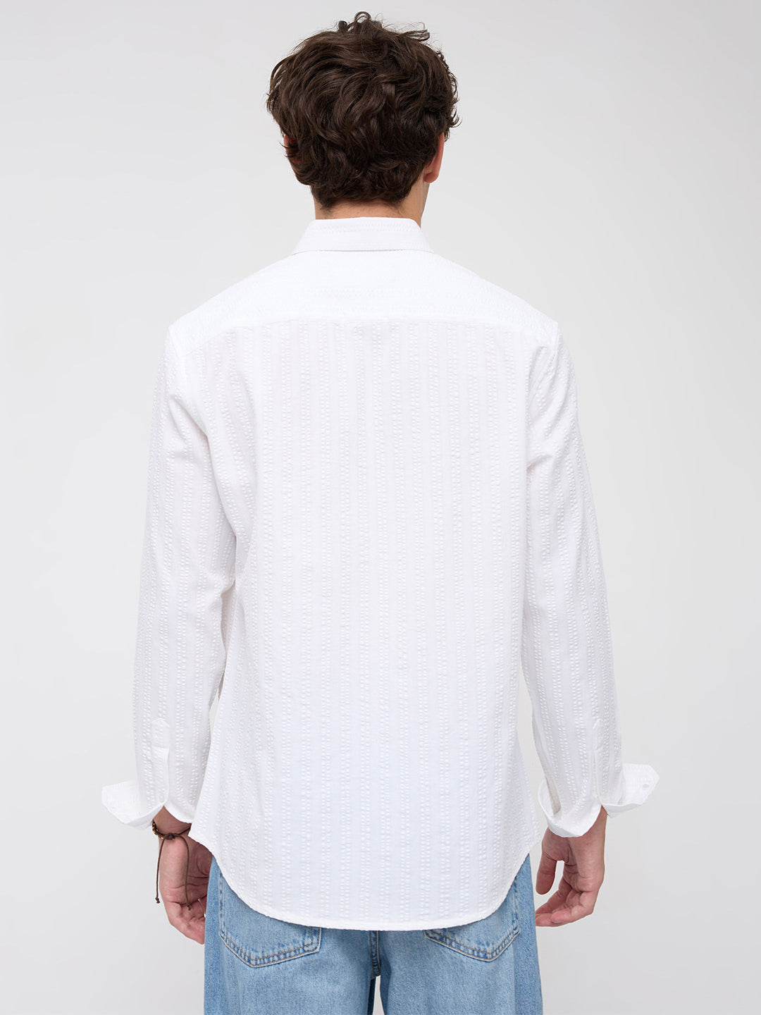 Classic White Seersucker Striped Shirt
