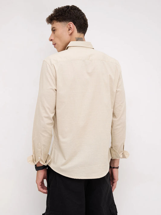 Bisque Beige Micro Square Textured Shirt