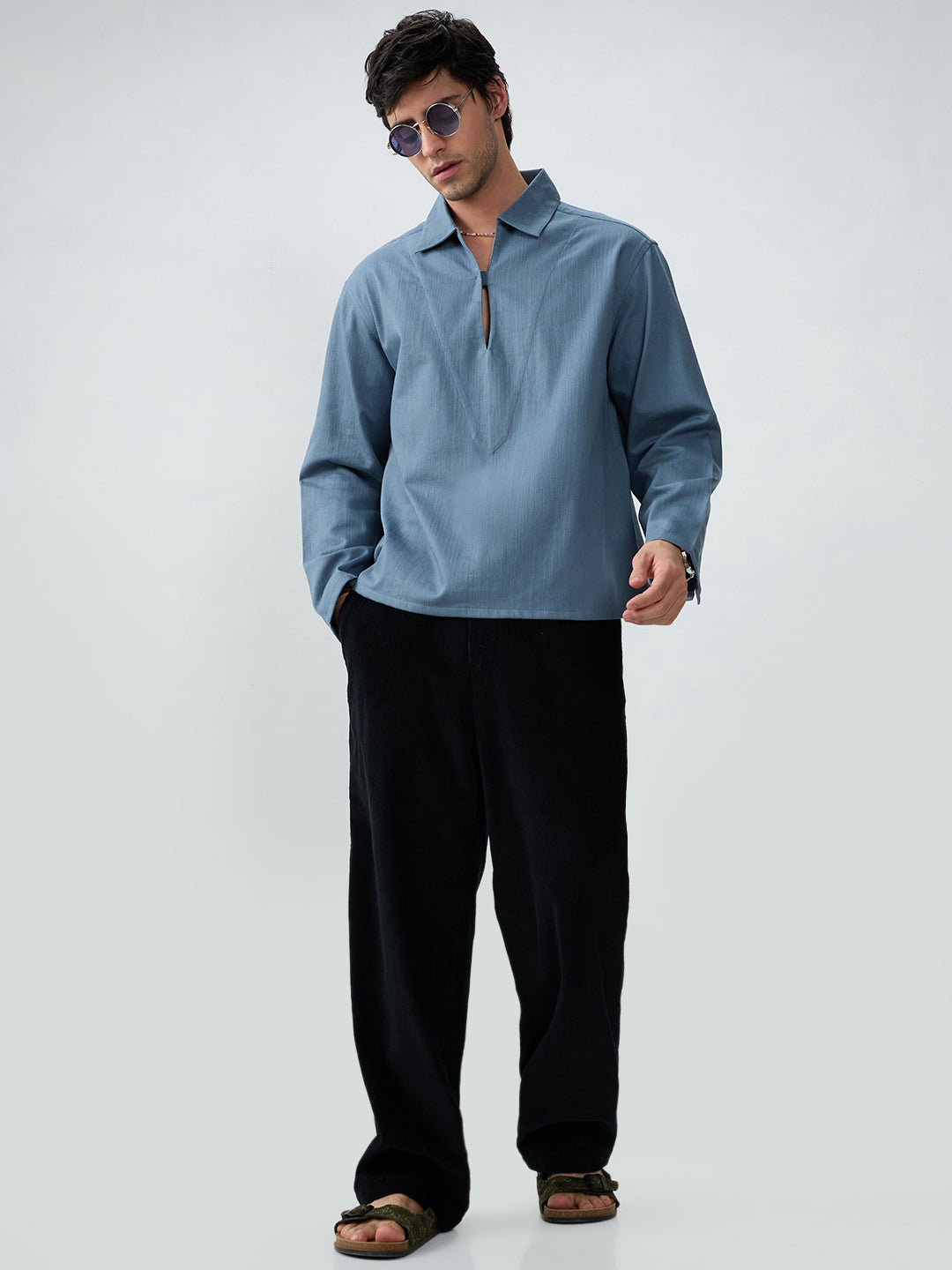 Slate Blue Cuffless Oversized Shirt