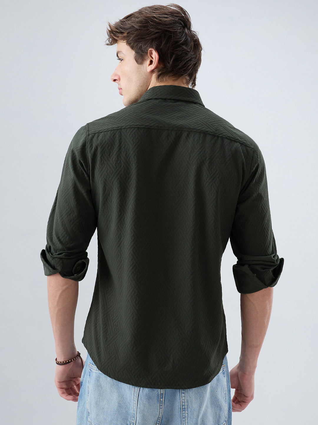 Forest Green Interlock Maze Weave Knitted Shirt