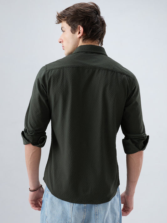 Forest Green Interlock Maze Weave Knitted Shirt