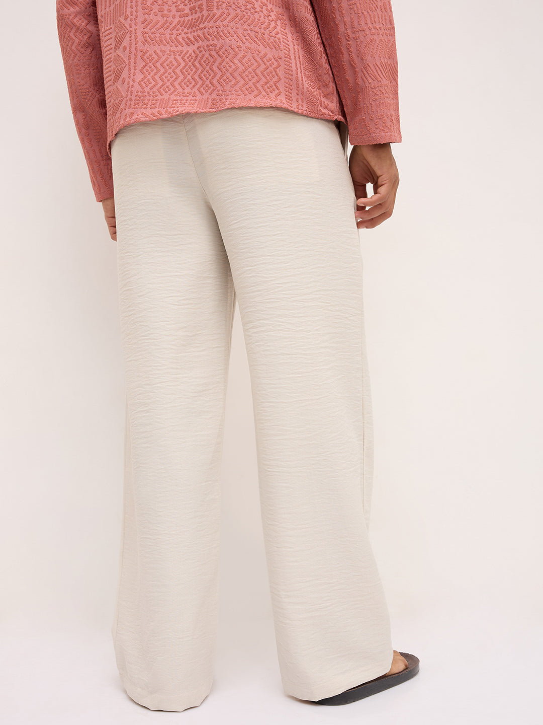 Natural Cream Fine Twill Weave Wide Leg Trousers