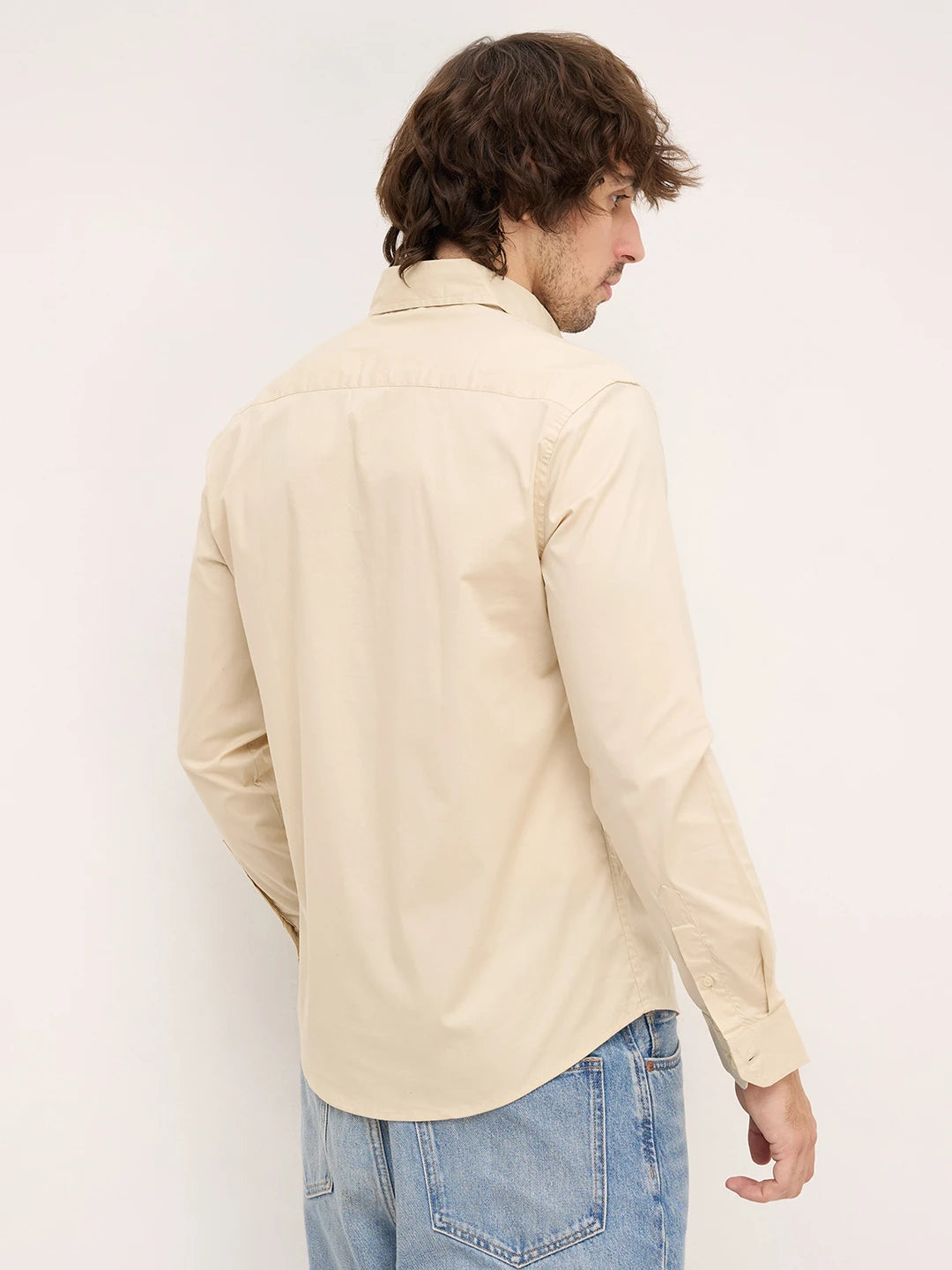 Luxe Beige Lyocell Button-Down Collar Shirt