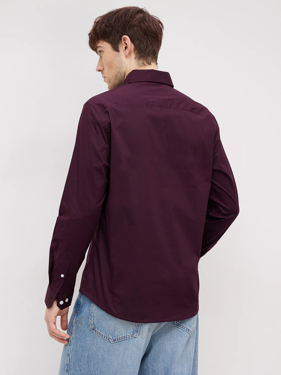 Luxe Wine Lyocell Button-Down Collar Shirt