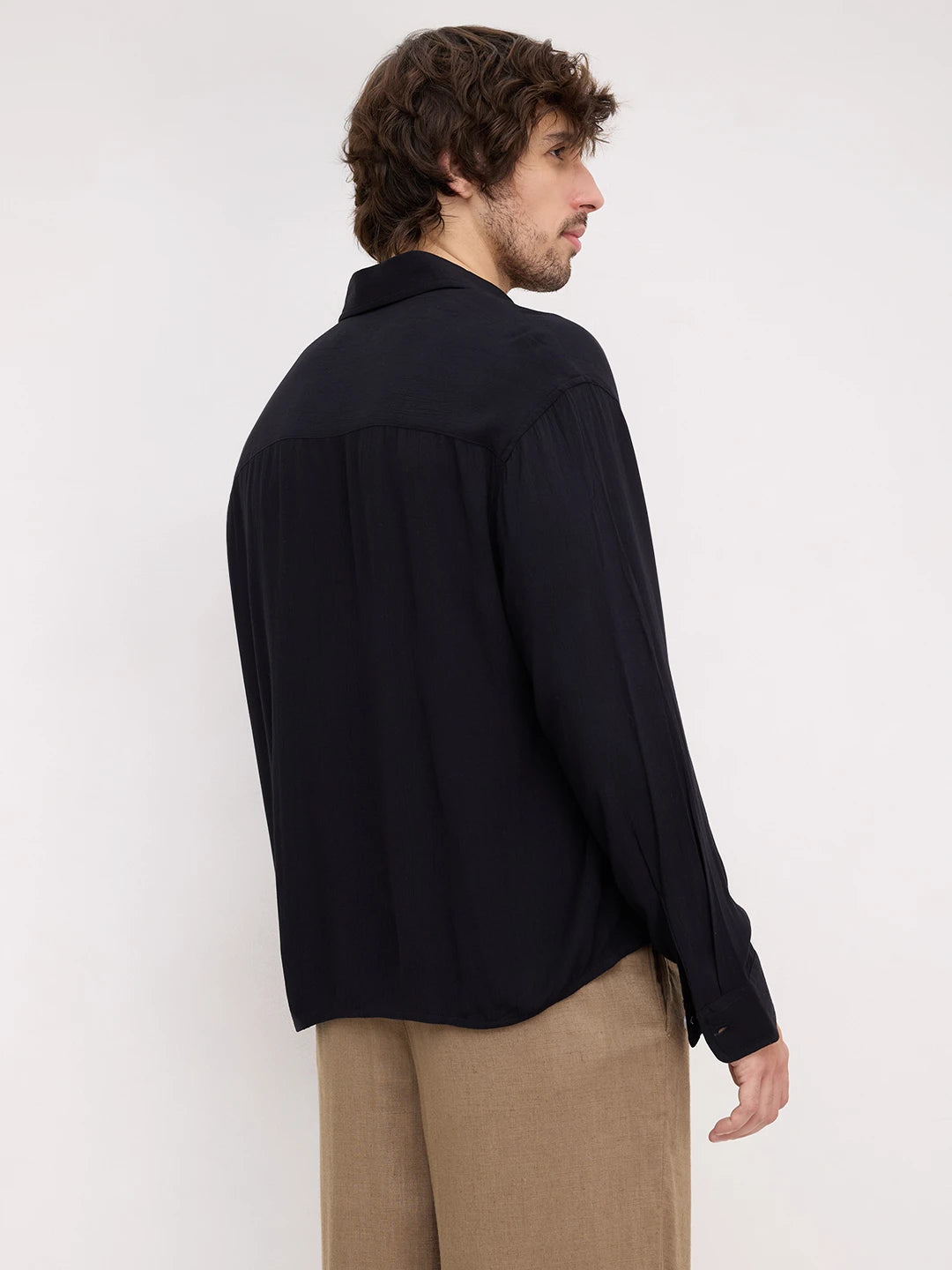 Iconic Black Crepe Textured Boxy Fit Shirt