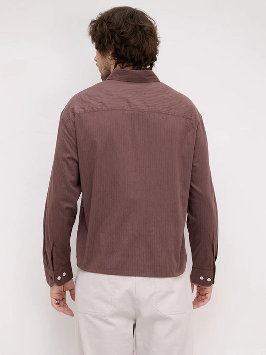 Deep Bark Brown Fine Textured Boxy Fit Crop Shirt
