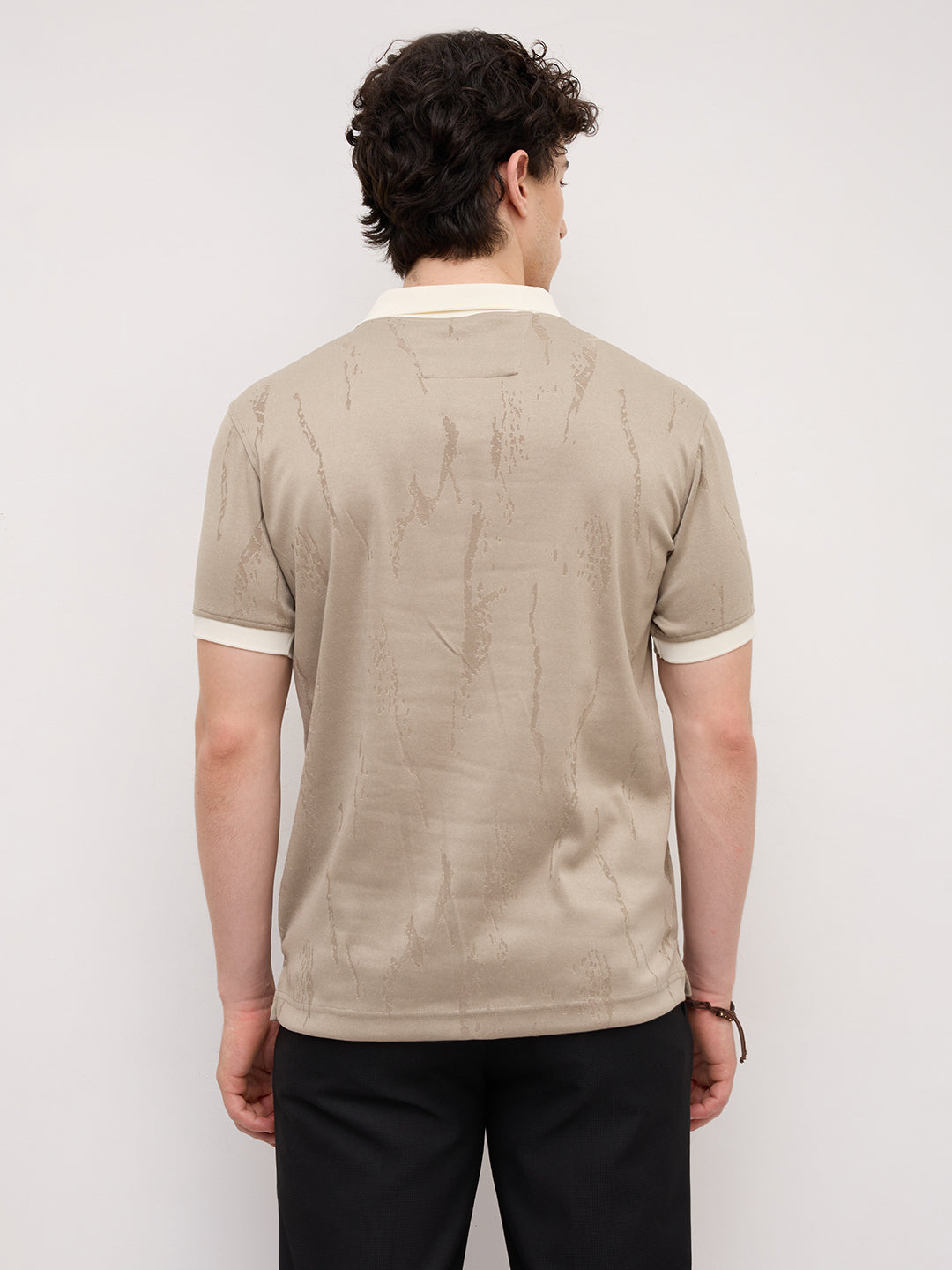 Classic Grey Textured Contrast Polo Knit T-Shirt