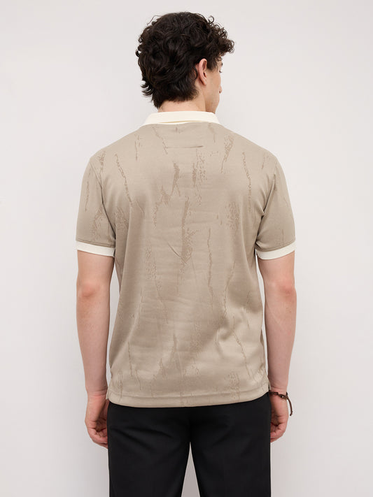 Classic Grey Textured Contrast Polo Knit T-Shirt