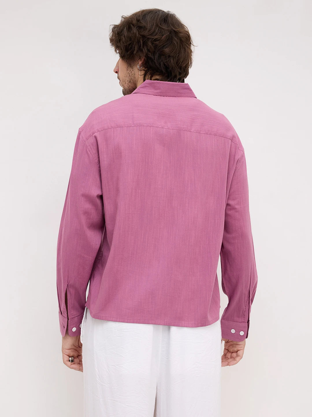 Turkish Rose Pink Fine Textured Boxy Fit Crop Shirt