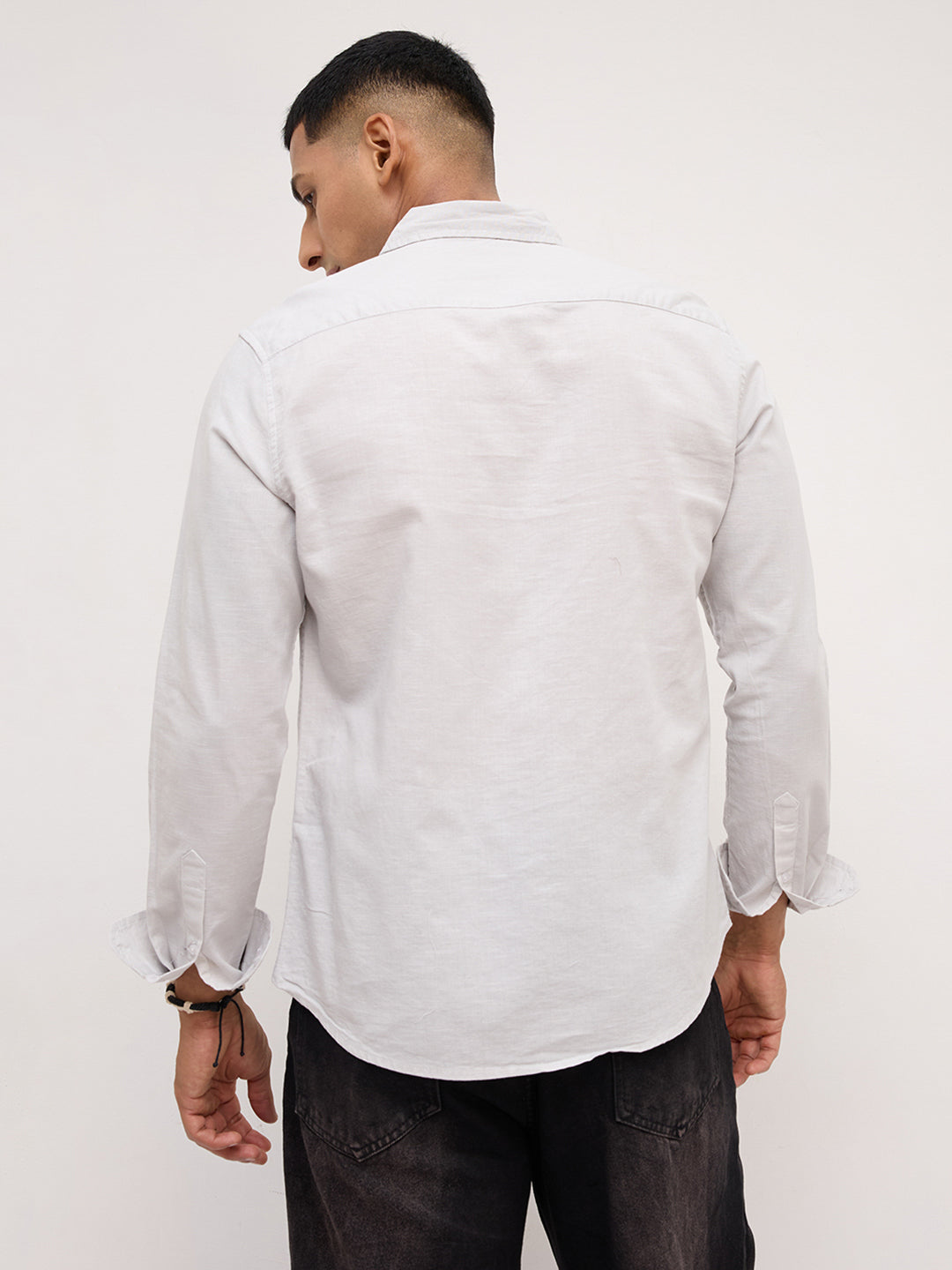 Trendy Pastel Grey Fine Textured Shirt
