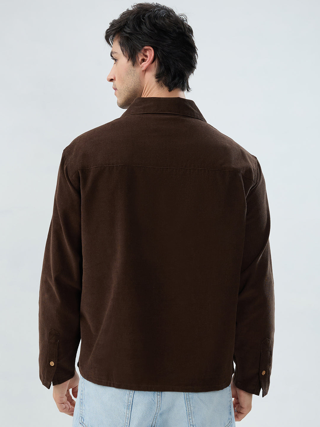 Carob Brown Corduroy Cuffless Oversized Shirt
