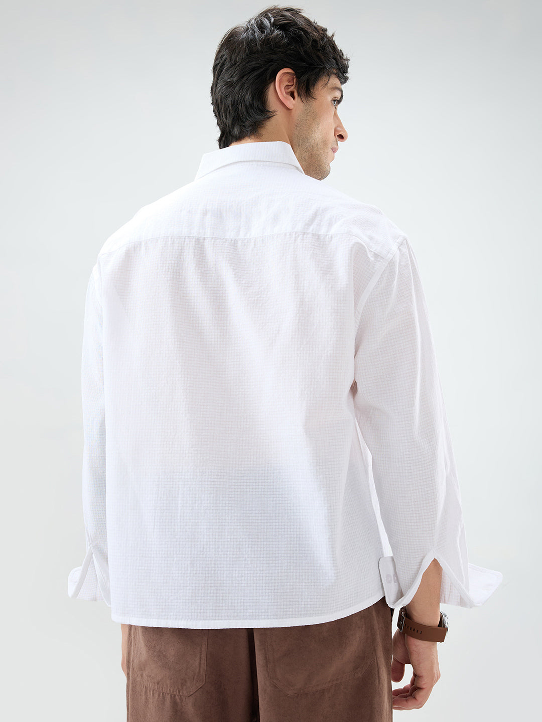Cloud White Sheer Fine Weave Boxy Fit Crop Shirt