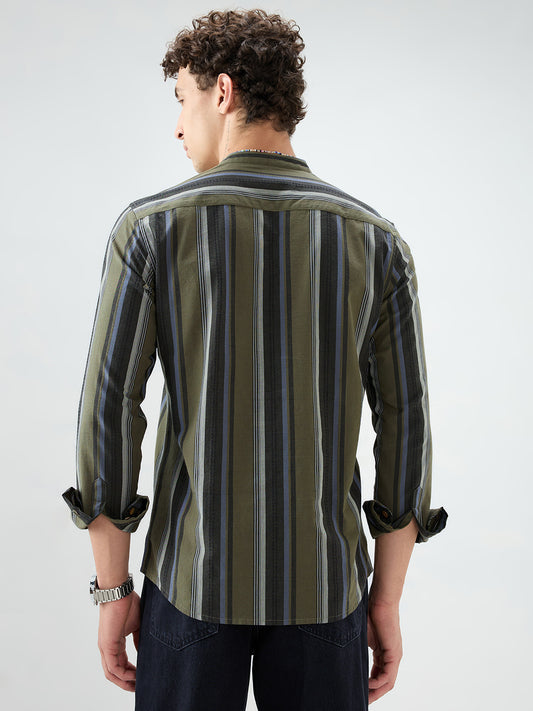 Refined Olive Multi Striped Kurta