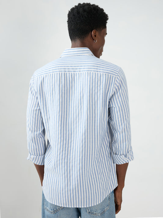 Blue Candy Striped Vacation Shirt