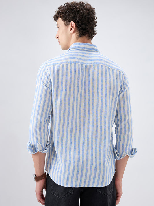 Blue & Ivory Balanced Striped Linen Blend Shirt