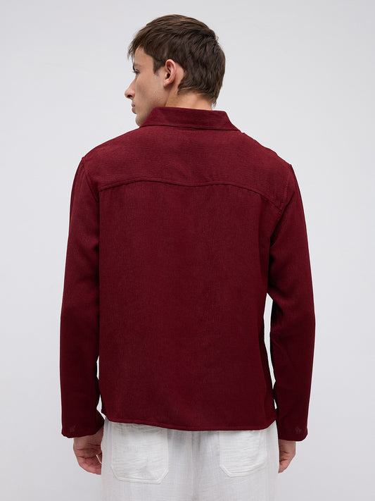 Currant Red Crepe Oversized Polo Shirt