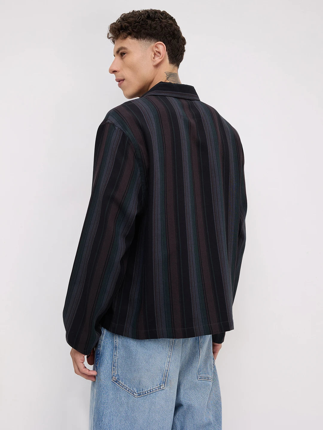 Luxe Brown Multi-Striped Cuffless Oversized Shirt