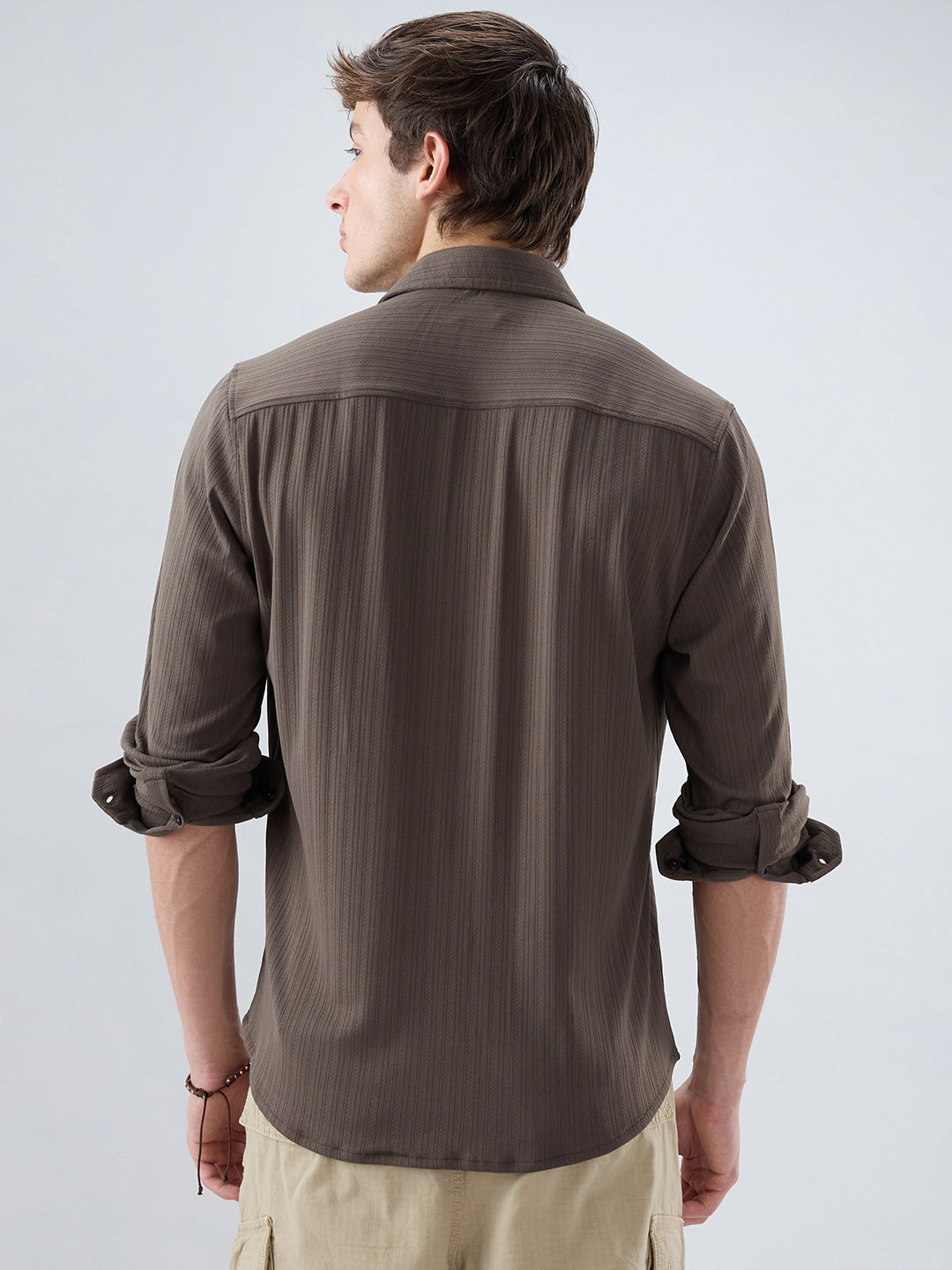 Carbon Grey Fine Vertical Ribbed Knitted Shirt