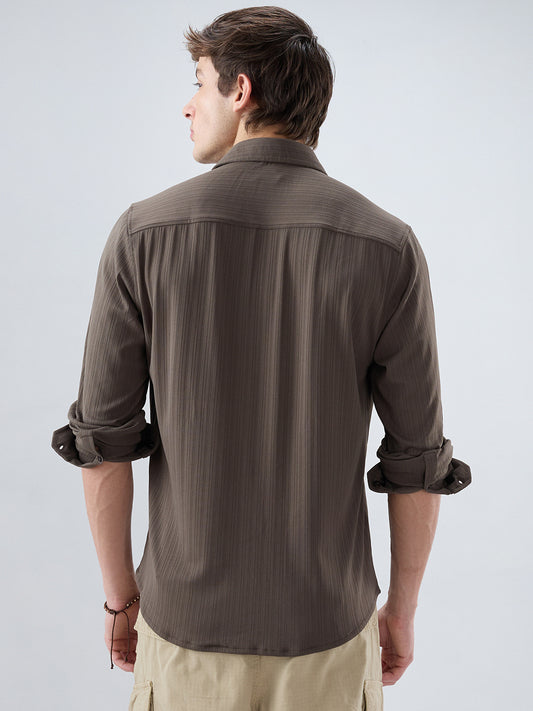 Carbon Grey Fine Vertical Ribbed Knitted Shirt