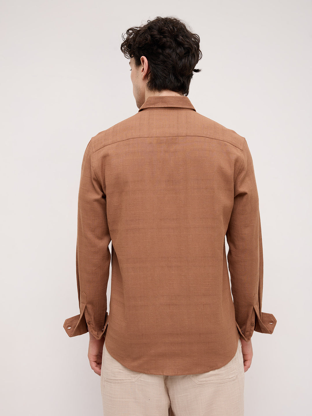 Russet Brown Crossgrain Micro Textured Shirt