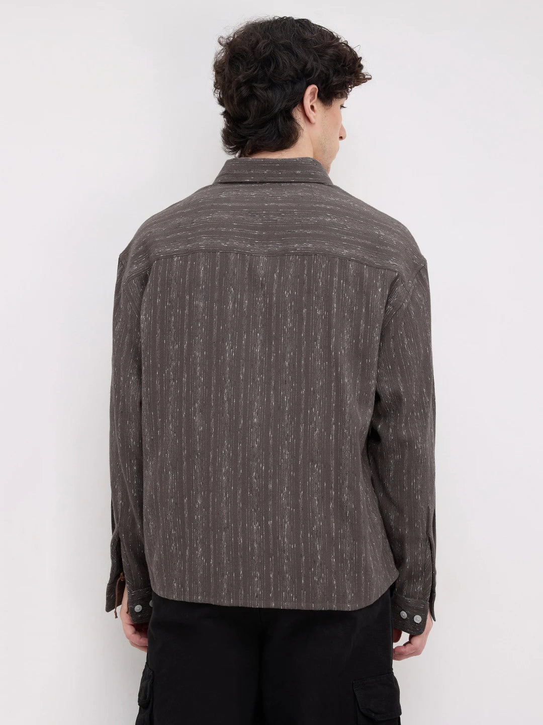 Deep Grey Artisan Loomscape Boxy Fit Crop Shirt