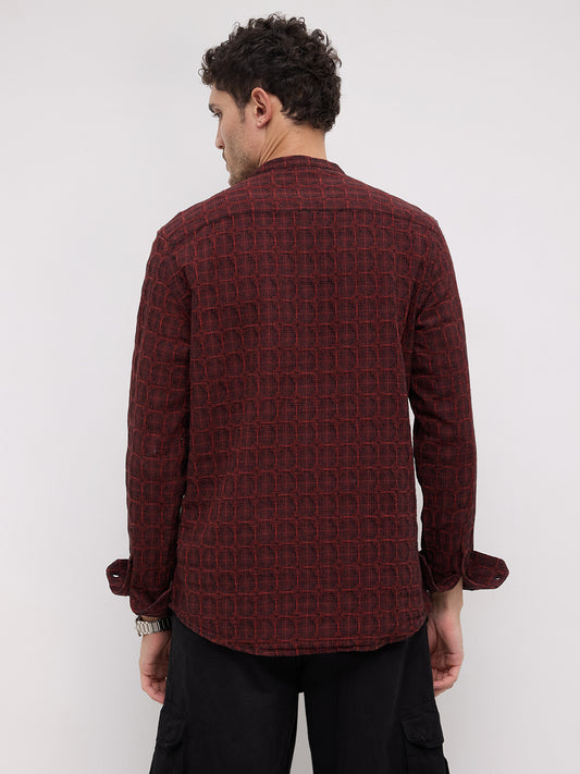 Rich Architectural Weave Red Jacquard Kurta